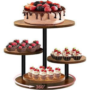 4 Layer Wooden Cupcake Tower Stand Wooden Cupcake Stand Wooden Dessert Display Rack Set Dessert Stand Buffet Set 360° Rotatable For 50 Cupcakes for Party Birthday Graduation Baby Shower Wedding