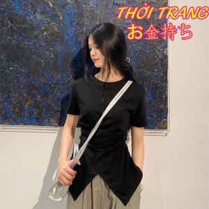 Áo thun nữ cổ tròn nhúm eo - Áo thun trơn cộc tay nữ xoắn eo vạt chéo chất thun cotton co giãn 4 chiều bigsize 006