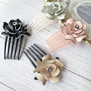 11cm Camellia French Pleat Hair Style Hair Comb 5 Teeth Elegant Stewardess Hairstyle Hair Comb Clip [SG]