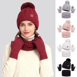 NUBE 3Pcs/Set Plush Winter Hat Scarf Gloves Touchscreen Warm Knitted Hat Fashion Windproof Beanies Hat Men Women