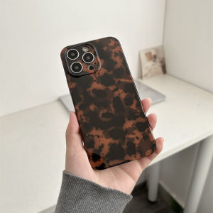 CrashStar Tortoiseshell Brown Leopard Print Amber Fashion Glossy Soft Silicone Phone Case For iPhone 16 15 14 13 12 Pro Max 11 Retro Shockproof Phone Casing Cover With Full Cover Lens Camera Protection Hot Sale