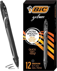 BIC Gelocity Quick Dry Black Gel Pens Medium Point (0.7mm) 12-Count Pack Retractable Gel Pens With Comfortable Full Grip