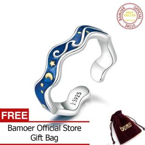 BAMOER Blue Starry Sky จาก Van Gogh แหวนสำหรับผู้หญิงเครื่องประดับเงินแท้925 SCR608