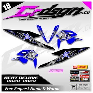 Striping Sticker Variasi Beat Deluxe 2020-2023 Motif Bintang Racing Keren Terbaru Full