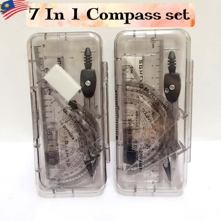 7 Pieces Compass Set Geometry Set Compass Set Math Set Geometry Kompas ...