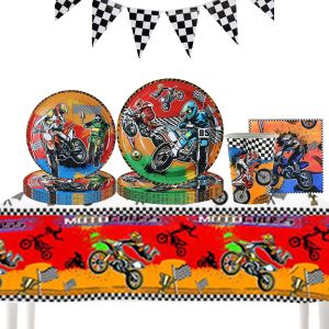 ข้ามพรมแดนรถจักรยานยนต์ธีมเด็กอุปกรณ์งานเลี้ยงวันเกิดบนโต๊ะอาหารจานกระดาษผ้าขนหนูกระดาษถ้วยผ้าปูโต๊ะพรรคตกแต่ง