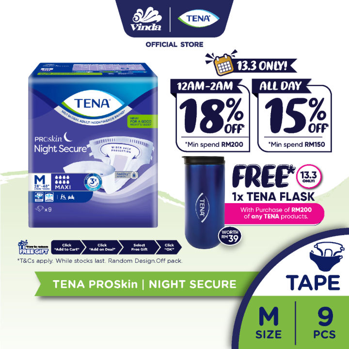 ♢TENA PROskin Night Secure Adult Diaper M (9s) L (8s)♦ | Lazada
