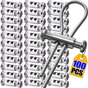 100Pcs Steel Wire Rope Clamps / Adjustable Cross Screw Buckles / Universal Metal Cable Wire Fastener
