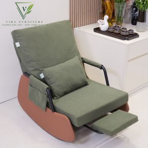 Ghế Thư Giãn VIRA FURNITURE Vải Nhung Tăm Màu Xanh Chân Da Nâu Mịn