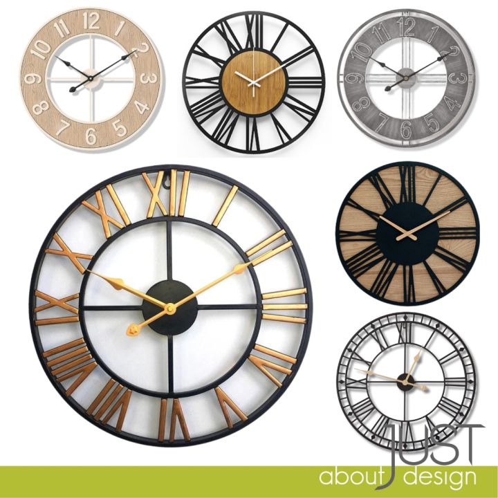 Jam Dinding Besi 40cm / 60cm / 80cm Minimalist Iron Clock Vintage Roman ...