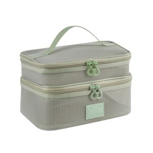 VCH Lightweight Mesh Handheld Makeup Bag Square Portable Transparent Mesh Cosmetic Bag Casual Zipper Cosmetic Cases Data Cable Storage