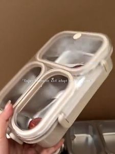 304 Stainless Steel Lunch Bento Box 3 Grids Food Storage Container Leakproof Rectangle 饭盒