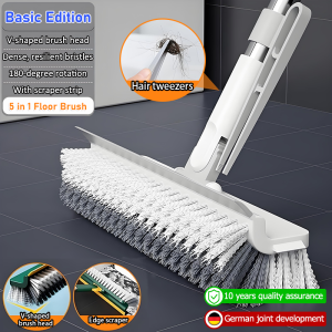 ✨Durable for 50 years ✨ 5 in1 Hard Floor Brush With Scraper bathroom floor brush toilet floor brush scrub wire brush steel brush brush for cleaning brush toilet bowl cleaner brush Adjustable Extended Handle Gap Corner Dead End 洗厕所刷子