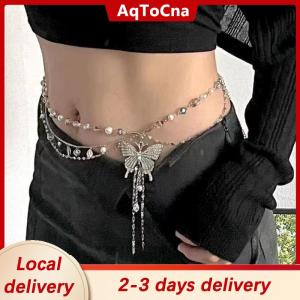 [COD] AqToCna Ship within 24 hours Simple Shiny Butterfly Decoration Waistband Thin Belt For Women Girls Fashion Adjustable Metal Waist Strap Punk Slim Body Chains