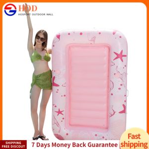 Inflatable PVC Lounge Bed for Water and Lawn Dual-Use Pool Floatie with Comfortable Tanning Surface