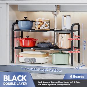 WULIBRARY Adjustable Under Sink Organizer Kitchen Under the Sink Rack Expandable Shelf For Pans & Pots Kitchen Organizer Sink Rack Sink accessories