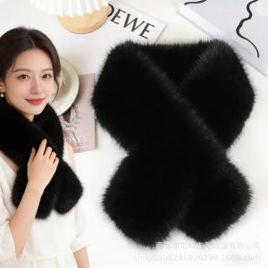 VIVAZ Soft Imitation Fox Fur Scarf Plush Thickened Neck Collar Elegant Keep Warm Winter Scarf for Women Girls