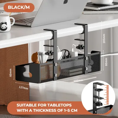 [SG] Adjustable Desk Wire Organizer Rack Study Table Under Desk Storage Rack Home Office Tray Socket Organizer