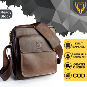 Tas Pria Selempang Kulit Sapi Leaderbag Terbaru Warna Coklat Dan Hitam Atau Tas Bahu Kulit Cowok Bisnis Keren Branded Waterproof HELIOS BB04