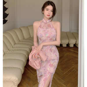 SUGAR Summer New Pure Lust Short Slim Wrap Hip Cheongsam Long A-line Dress for Women