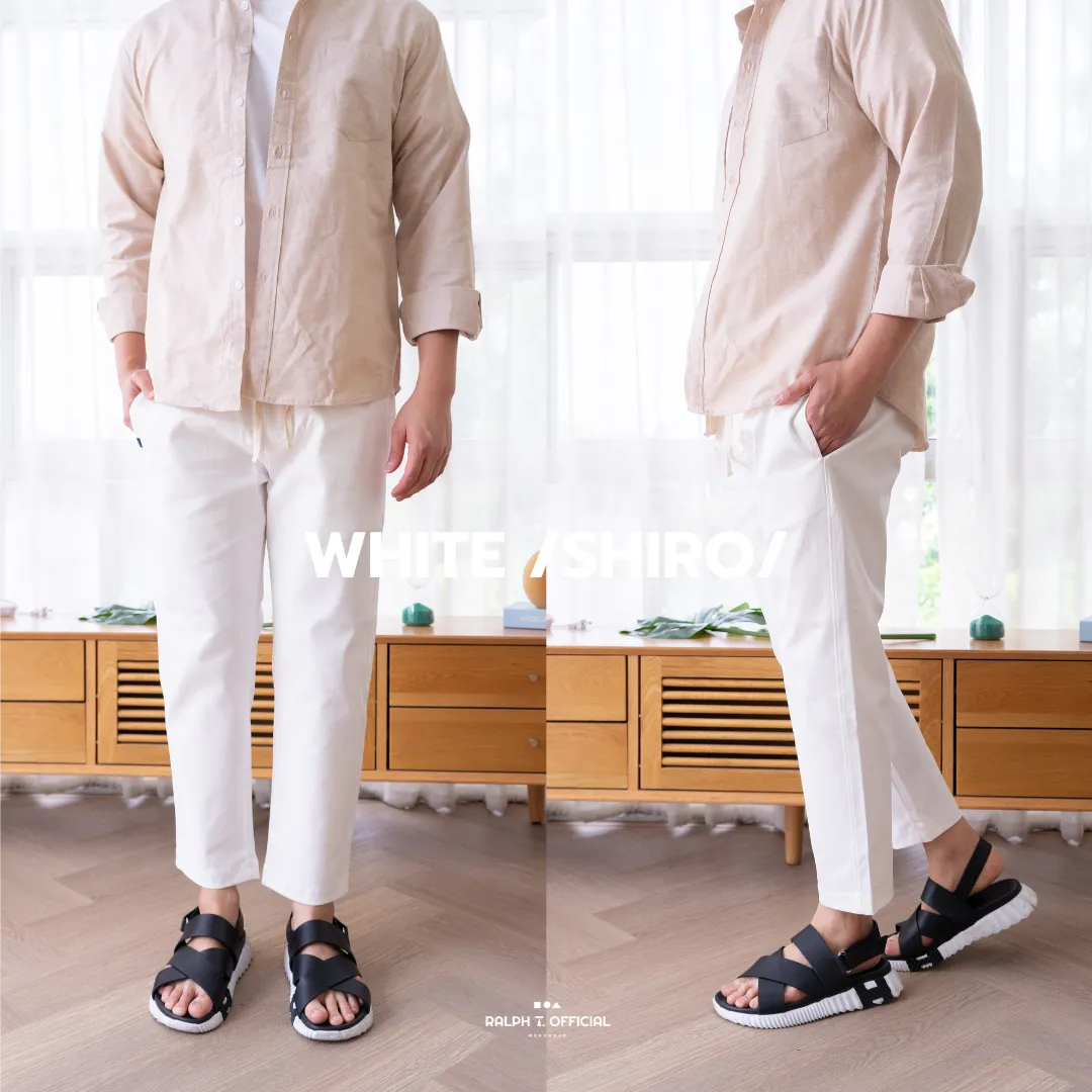 RALPH T OFFICIAL กางเกงขายาวผู้ชาย ทรงกระบอก เอวยางยืด TOKYO COMFY PANTS ชิโน่ - กางเกงขายาวชาย สีเบจ สีขาว สีดำ สีกรม