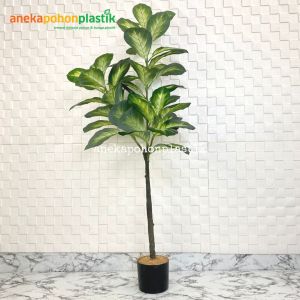 Pohon Daun Tanaman Imitasi Bahagia Hijau X3 T140 Latex Artificial Pot Dasar Hitam Dekorasi Rumah