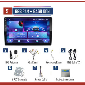 Upgraded Android Car Player [ 8GB RAM + 128GB ROM ] 9"10 inch Octa Core Car Multimedia MP5 Player Free Reverse Camera