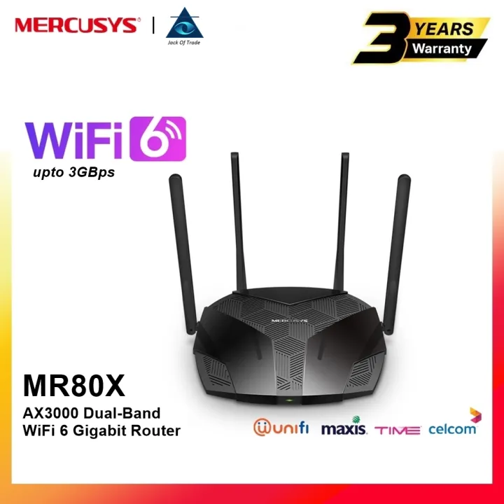 Mercusys MR80X Dual Band AX3000 WiFi 6 Gigabit Router 3GBps UniFi/Maxis/Time/Celcom