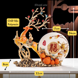 Tượng Hươu Dĩa Ngọc Quà Tặng Trang Trí Văn Phòng Kệ Tivi Kệ Tủ Để Bàn