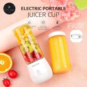 JK Rechargeable Electric Portable Juicer Fruit Vegetable Juice Blender 4000mAh 450ml Juicer for Fruit/Milkshake/Ice Smoothie/+Additional Bottle+Free Cable (6 Blades)