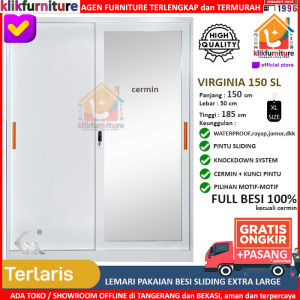 KLIKFURNITURE XTRA LARGE Lemari Pakaian Besi 2 Pintu Sliding Cermin VIRGINIA 150 SL