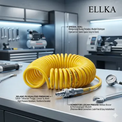 PROMO TEKIRO Selang Angin Kompresor Selang Spiral / Ulir Panjang 45 ~ 12 meter / Recoil Hose Green/selang angin kompresor