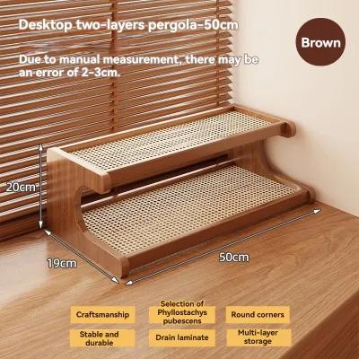 2/3 Tier Rattan Desktop Rack Storage Rack Bookshelf Simple Wooden Shlef Desktop Organizer