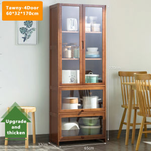 Bamboo Kitchen Cabinet 5/4Doors Vertical Dish Cabinet With Transparent Acrylic Dapur Kabinet Kitchen Living Room Microwave Oven Rack 厨房储物柜