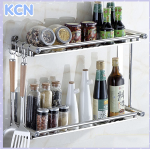 เครื่องครัวสเตนเลสฟรีPerforatedชั้นวางของติดผนังชั้นวางเครื่องปรุงเครื่องปรุงรสชั้นวางของแร็คแขวนเครื่องครัว