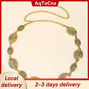 [COD] AqToCna Ship within 24 hours Retro Style Womens Metal Waist Chain Adjustable Decorative Circle Carved Chain Belt High Style Accessories
