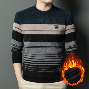 ali Áo Dệt Kim Cổ Tròn Dày Dặn Lót Nhung Cho Nam Mẫu Mới Mùa Đông Áo Len Giữ Ấm Thường Ngày Chenil Cho Người Trung Niên Và Cao Tuổi Dài Tay