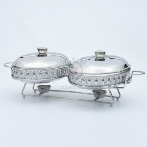 4.0L Luxury Gold/Silver Chafing Dish Buffet Food Warmer Display Restaurant Hotel Glass Soup Pot Casserole Display Chafing Dish Alcohol Stove Dry Hot Food Warmer