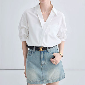 Kemeja Wanita Lengan Pendek Polos Kain Tipis Leher V Atasan Pakaian Kerja