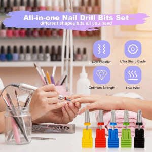 NJJU Tungsten Steel Nail Polishing Head Gel Polishing Removal 5 in 1 Nail Art Drill Bit Professional Wear-resistant Nail Drill Gringing Manicure Tool