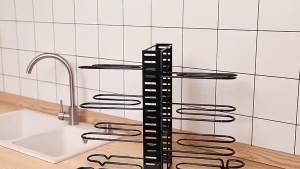CQW Kitchen Cabinet Pan Rack Shelf Cookware Organizer Pot Lid Holder Storage (Black)