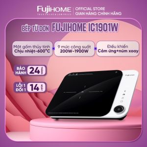 Bếp từ đơn 9 mức công suất 1900W Fujihome IC1901W Nhập Khẩu bếp từ mini điều khiển cảm ứng+ núm xoay mặt kính cao cấp