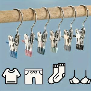 10-Pack Stainless Steel Laundry Clips with Hooks Portable Clothes Hangers Wardrobe Garment Organizer Home Essentials