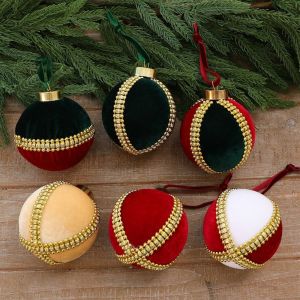 MAKERVY Plastic Christmas Tree Ornaments Rhinestone Embellished Flocked Velvet Christmas Decorative Ball Exquisite 8cm Hanging Ball Ornaments Xmas Holiday Decoration