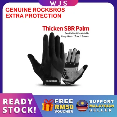 (TOUCH SCREEN SUPPORT) WJS RockBros Cycling Gloves Touch Screen Full Glove Riding MTB Full Finger Gloves for Bikers Bicycle Glove Windproof Motorcycle Gloves Rider Glove Sarung Tangan Basikal Sarung Tangan Motosikal [FREE RM 50 VOUCHER]