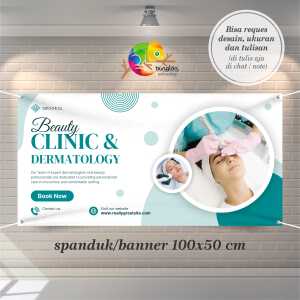 Cetak Spanduk Banner White And Teal Modern Beauty Clinic And Dermatology
