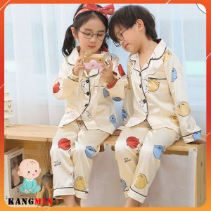 Bộ Đồ Ngủ Pijama Lụa In Pikachu Cực Xinh Cho Bé Trai Bé Gái Kangmin kids_Thời trang trẻ em Bộ Pijama hình cho bé Từ 6-28Kg