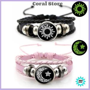 【Coral】💖【HOT SALE】🎈🎈 2Pcs Luminous Couple Bracelets Sun Moon Adjustable Black Braided Bracelet Friendship Fashion Romantic Jewelry Birthday Gifts