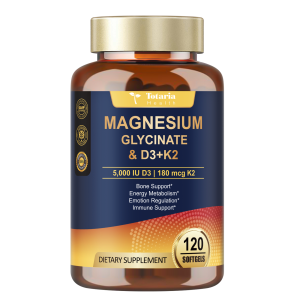 Totaria 9-in-1 Magnesium Glycinate 500mg + Vitamin D3 5000 IU & K2 - Deep Sleep & Relaxation - Bone & Heart Health - High Absorption - 120 Softgels