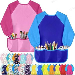 Dinosaur Painting Kids Children Art Craft Cooking Lab Artist Apron School Smock Portable Long Sleeve Waterproof 吃饭美术围裙